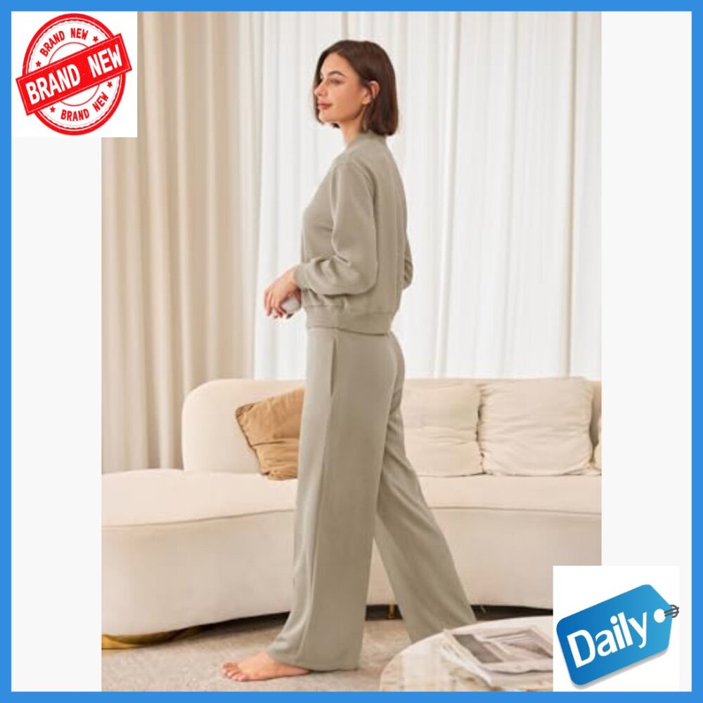 Soft Blend Lounge Set Half Zip Pullover Wide Leg … - image 4